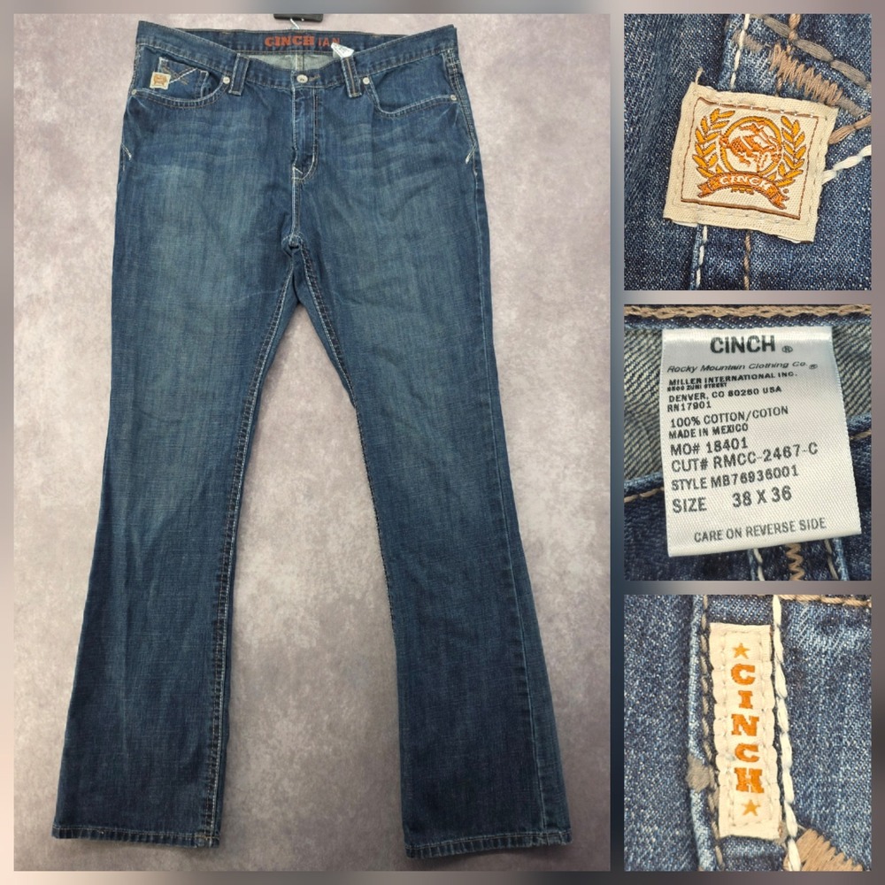 Cinch Ian Slim Bootcut Jeans Mens 38x36 Medium Wash Denim Western Fits 42x36